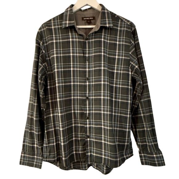Michael Kors green plaid casual button down shirt large - Picture 1 of 9